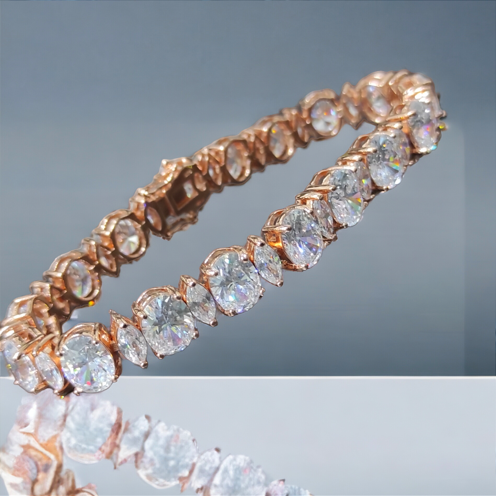 Swarovski Taşlı, Altın Rose Kaplama Gümüş İthal Bileklik