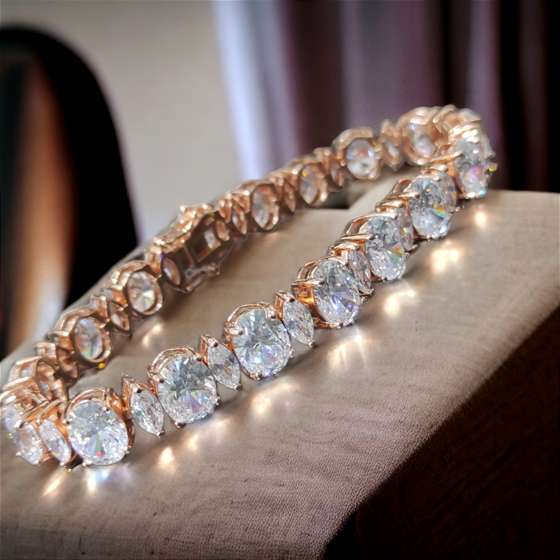 Swarovski Taşlı, Altın Rose Kaplama Gümüş İthal Bileklik