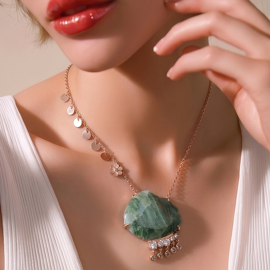 Akik Taşlı Altın Kaplamalı,Tek Tasarım Gümüş Kolye