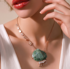 Akik Taşlı Altın Kaplamalı,Tek Tasarım Gümüş Kolye