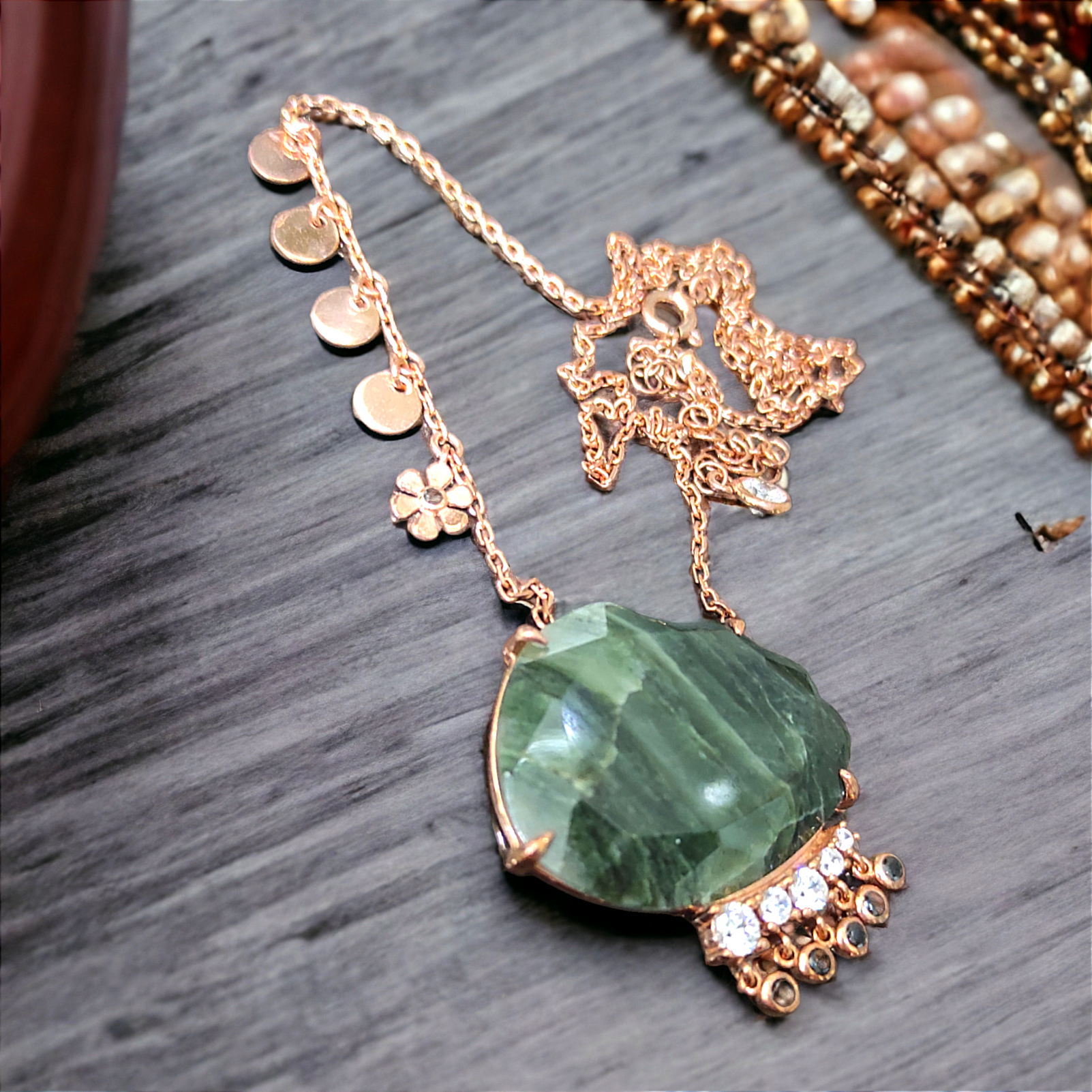 Akik Taşlı Altın Kaplamalı,İthal Gümüş Kolye