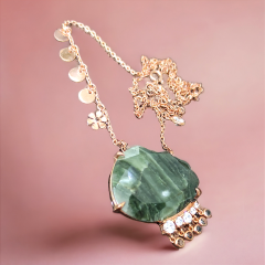 Akik Taşlı Altın Kaplamalı,İthal Gümüş Kolye