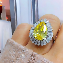 Sitrin Taşlı, Altın Kaplamalı Gümüş Damla Yüzük