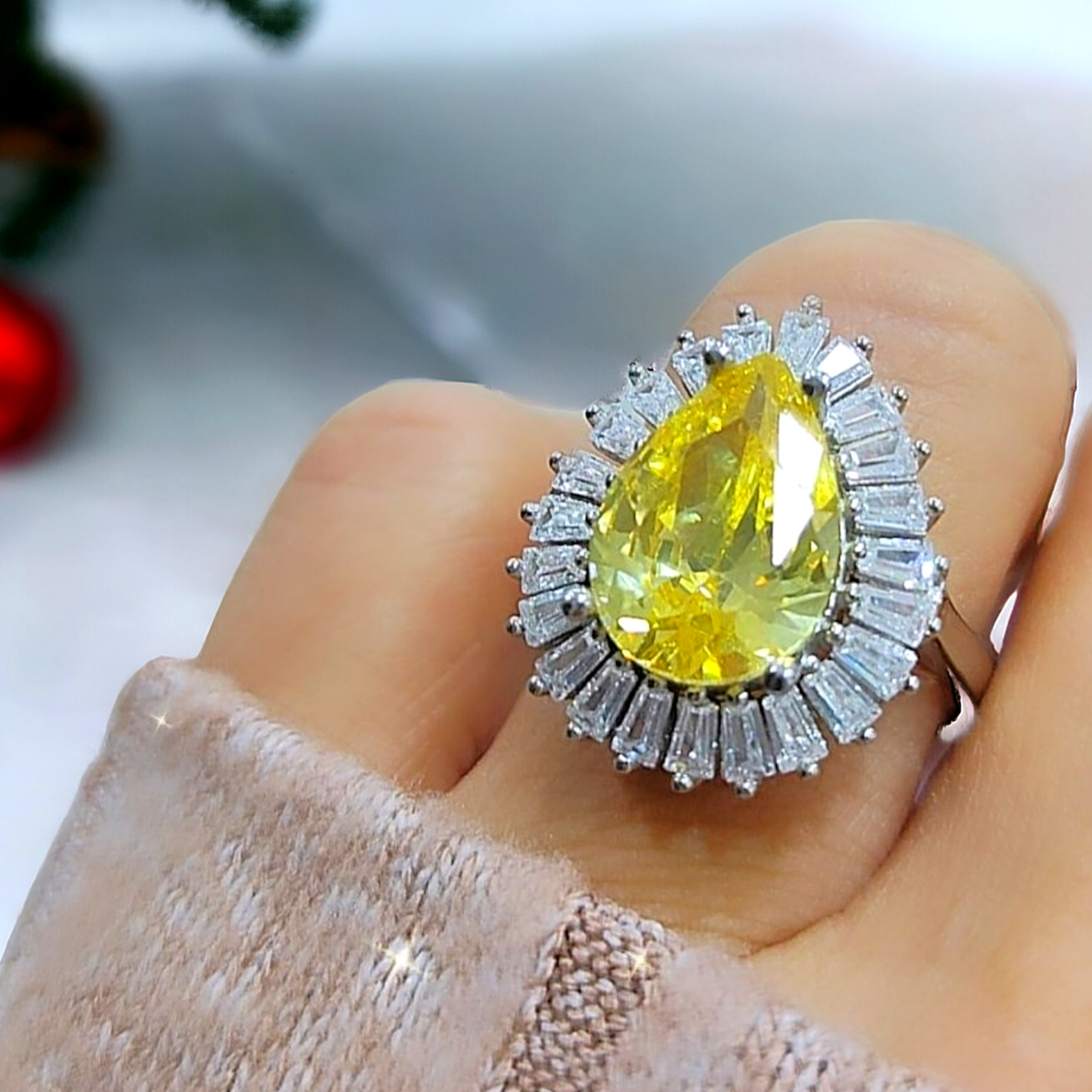 Sitrin Taşlı, Altın Kaplamalı Gümüş Damla Yüzük