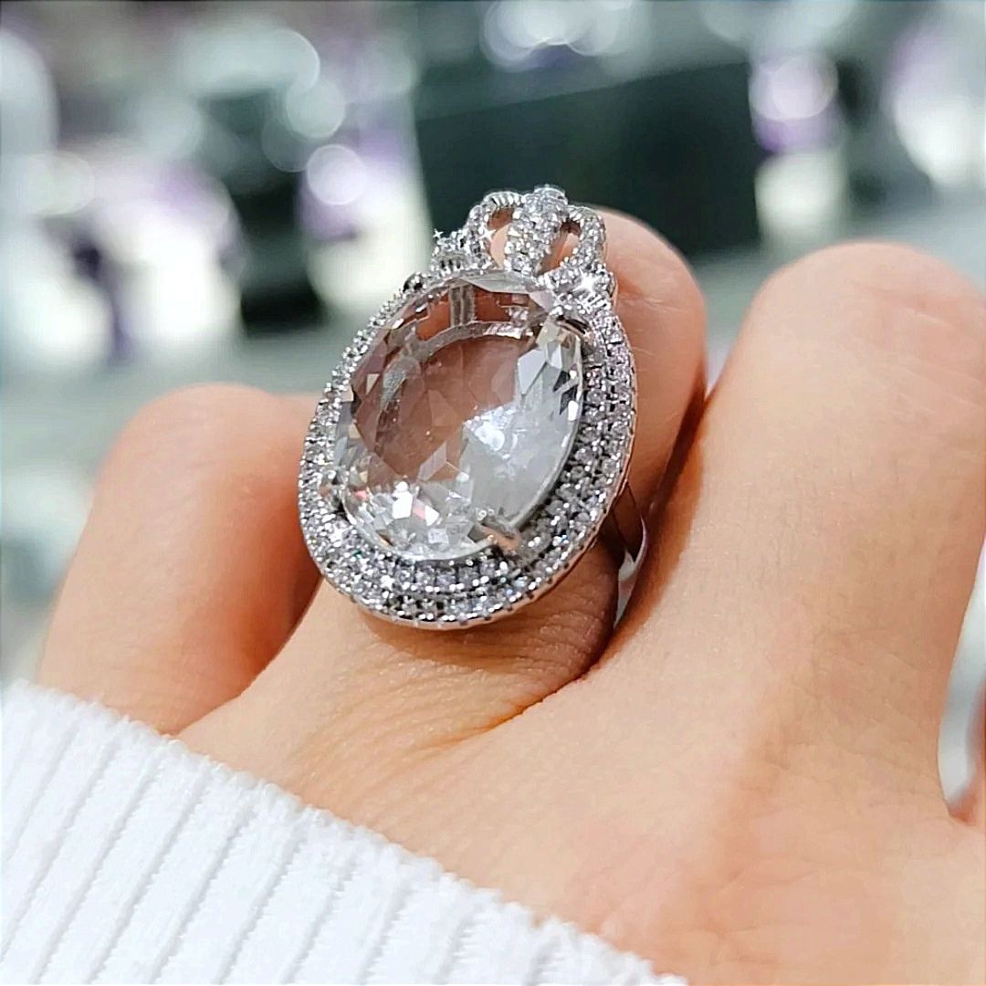 Swarovski Taşlı Altın Rodajlı İthal Gümüş Yüzük