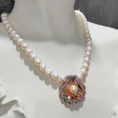 Hakiki inci Altın kaplamalı Gümüş Kolye