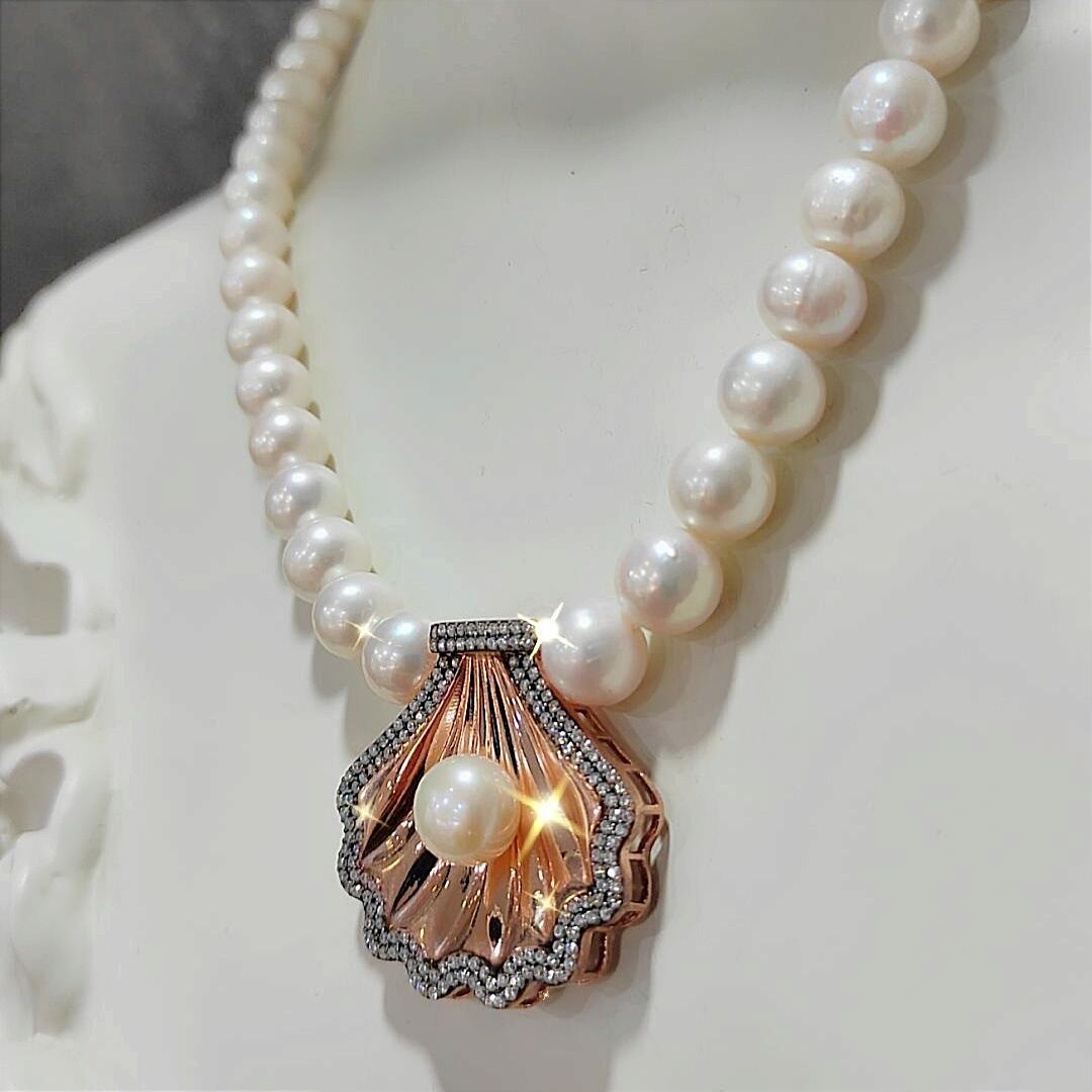 Hakiki inci Altın kaplamalı Gümüş Kolye