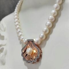 Hakiki inci Altın kaplamalı Gümüş Kolye
