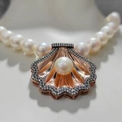 Hakiki inci Altın kaplamalı Gümüş Kolye