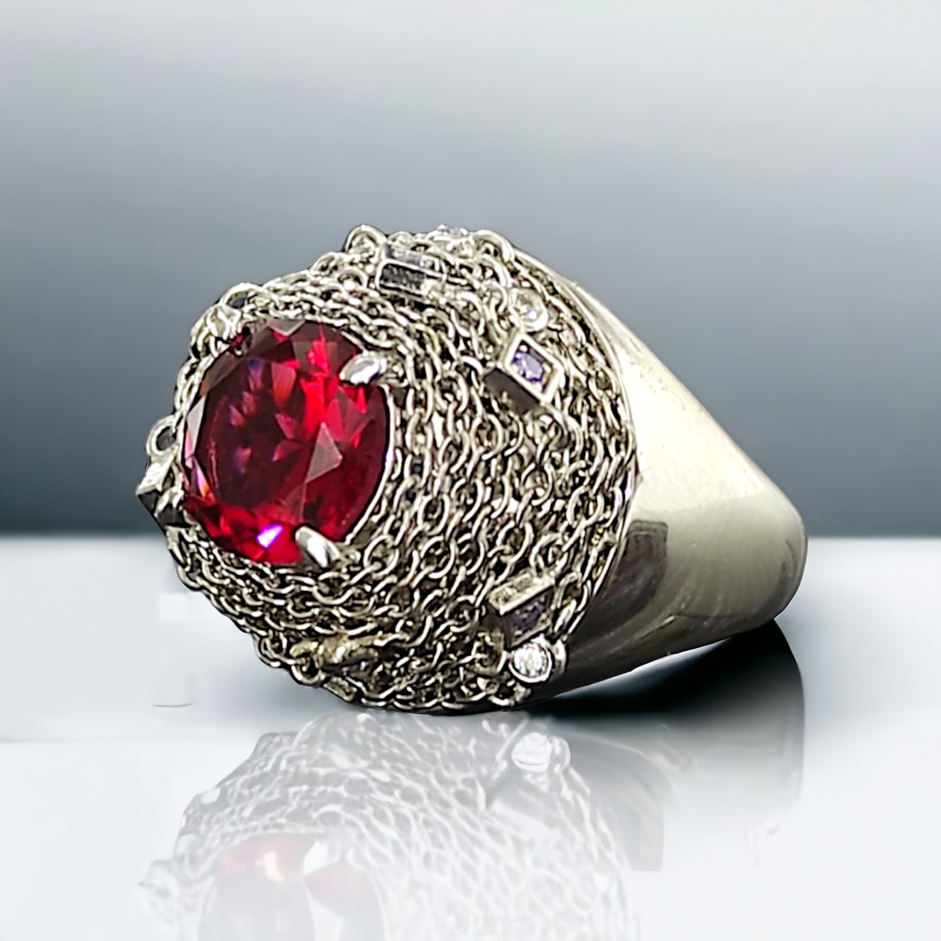 Yakut Taşlı, Altın Kaplama Tasarım Gümüş Yüzük