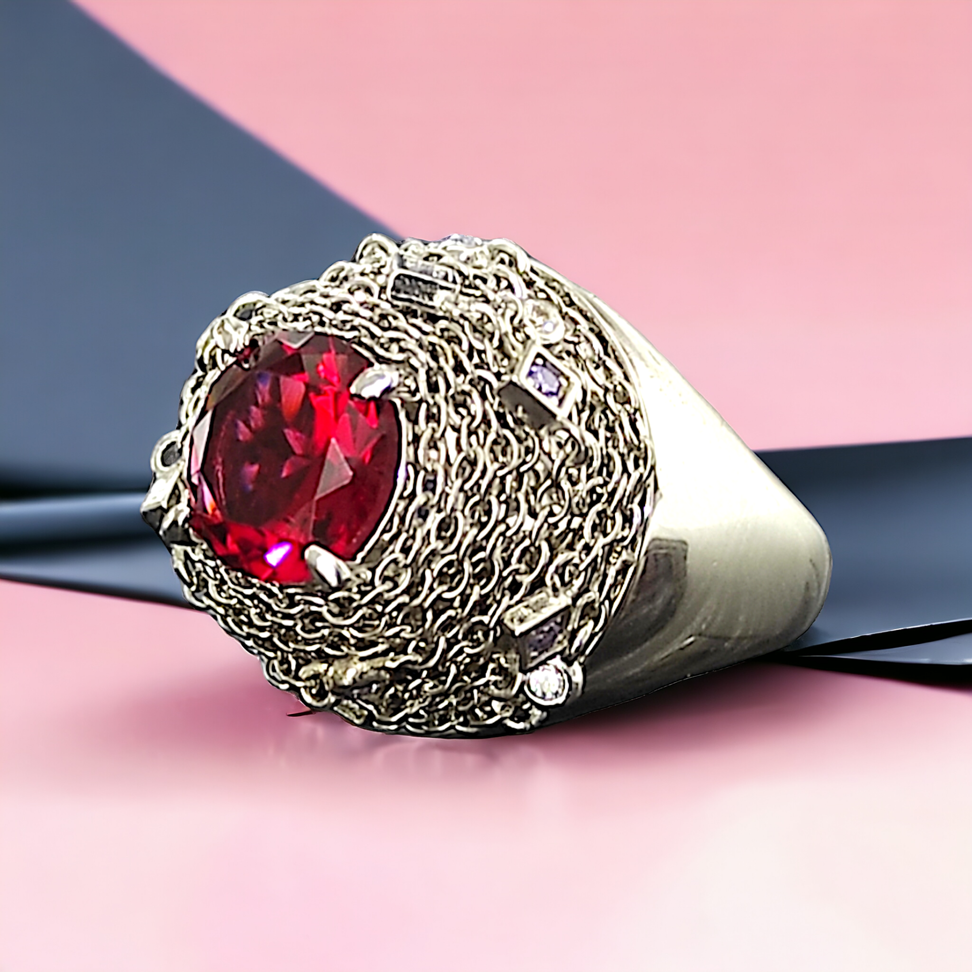 Yakut Taşlı, Altın Kaplama Tasarım Gümüş Yüzük