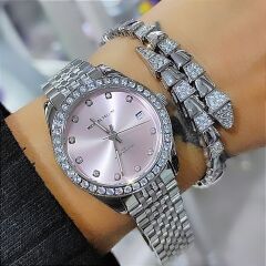 Michael Fellini İthal Pembe Aksamlı Bayan Çelik saat