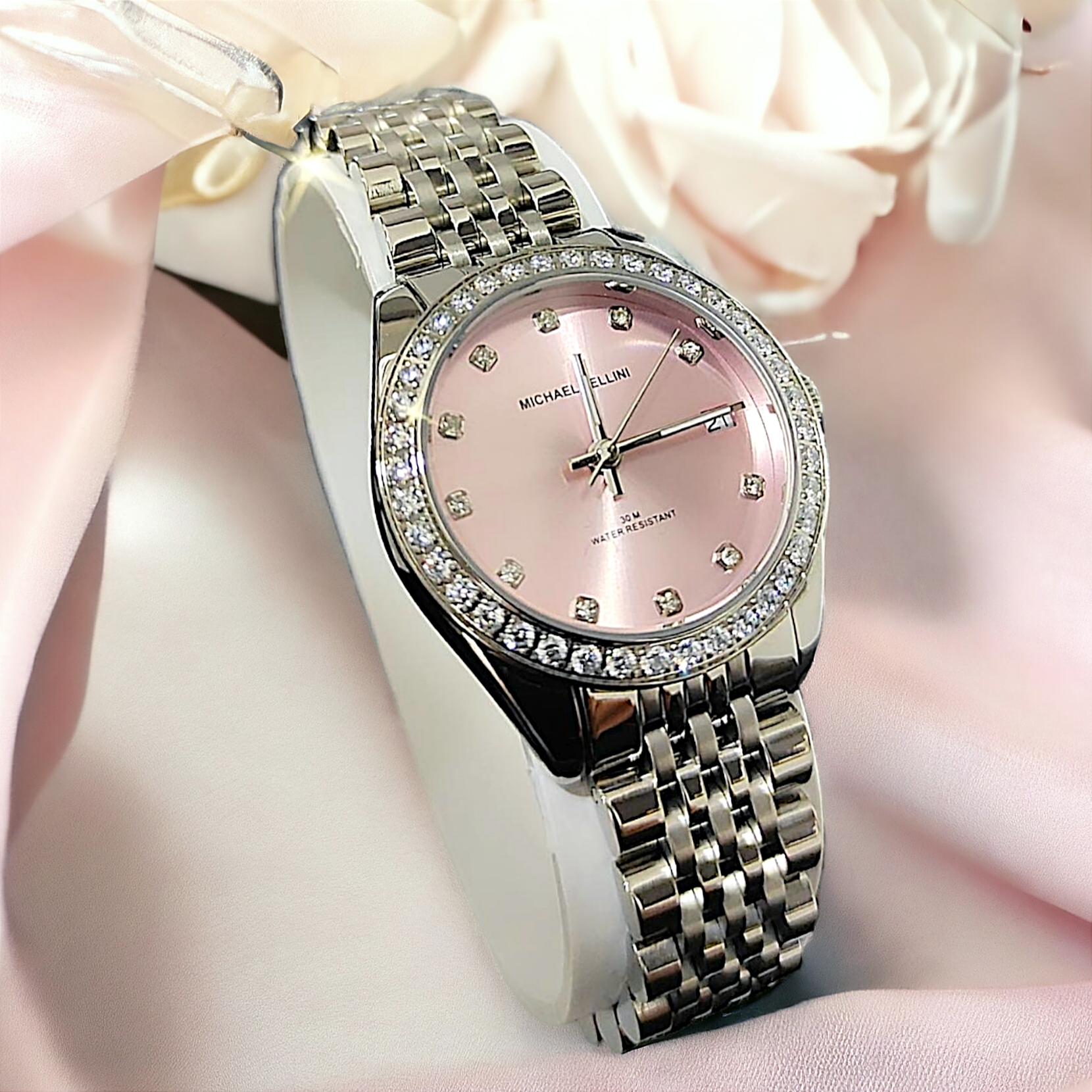 Michael Fellini İthal Pembe Aksamlı Bayan Çelik saat