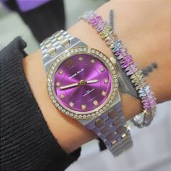 Michael Fellini ithal Mor Aksamlı Bayan Çelik Saat