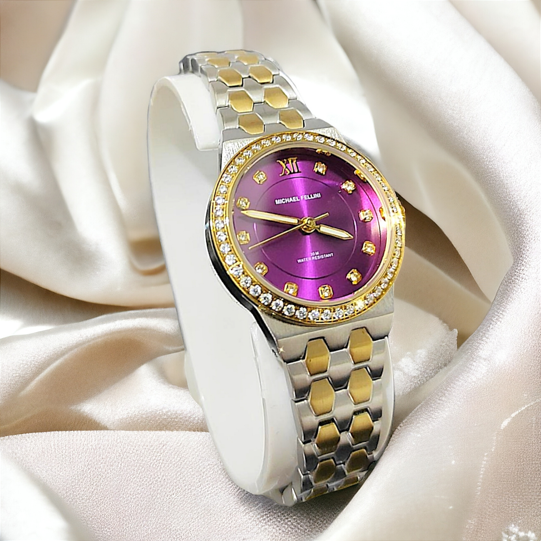 Michael Fellini ithal Mor Aksamlı Bayan Çelik Saat