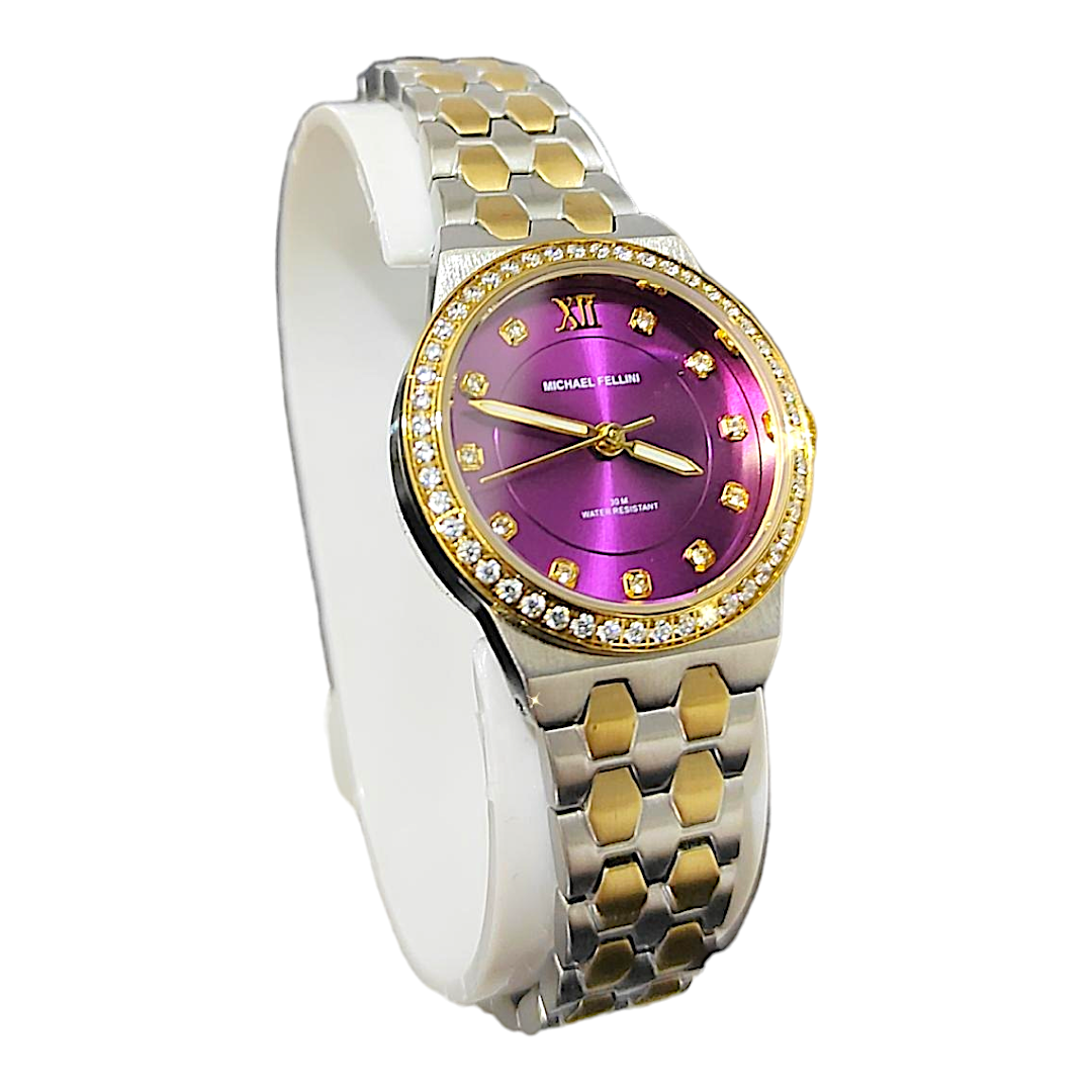 Michael Fellini ithal Mor Aksamlı Bayan Çelik Saat