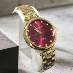 Michael Fellini İthal Bordo Aksamlı Çelik Bayan Saat