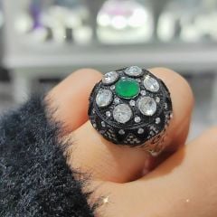 Akik Taşlı, Elmas Montur Altın Kaplamalı Gümüş Yüzük