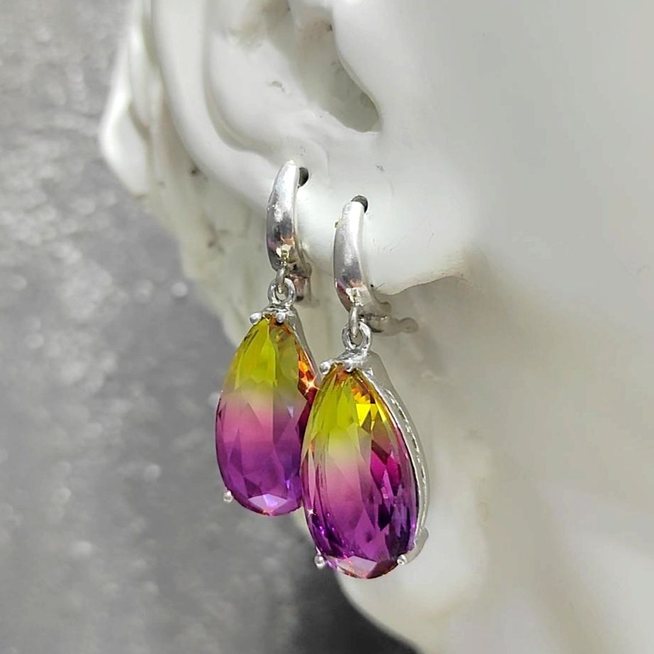 Turmalin Taşlı,Damla İthal Gümüş Küpe