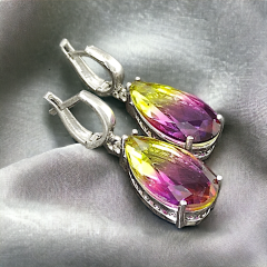 Turmalin Taşlı,Damla İthal Gümüş Küpe