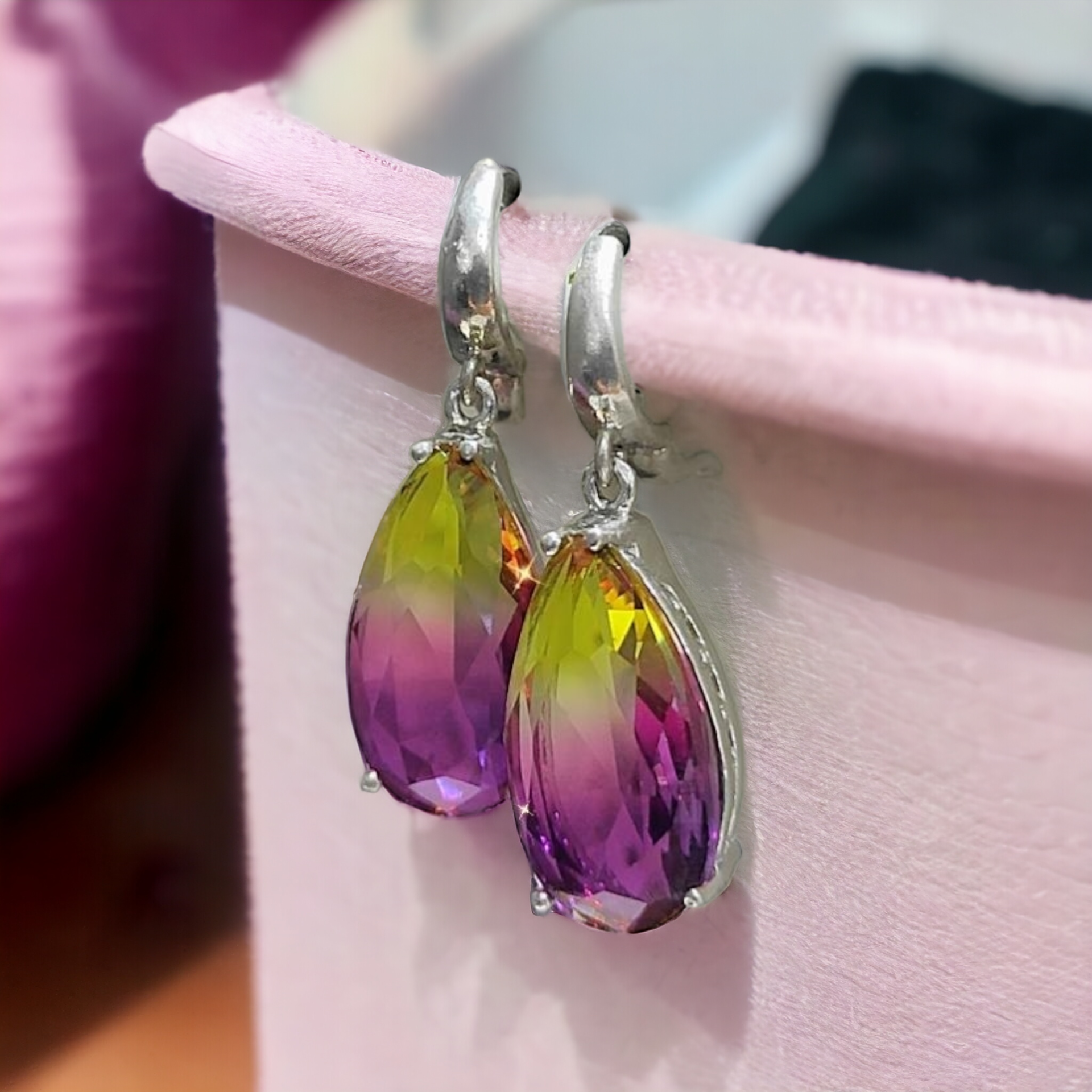 Turmalin Taşlı,Damla İthal Gümüş Küpe