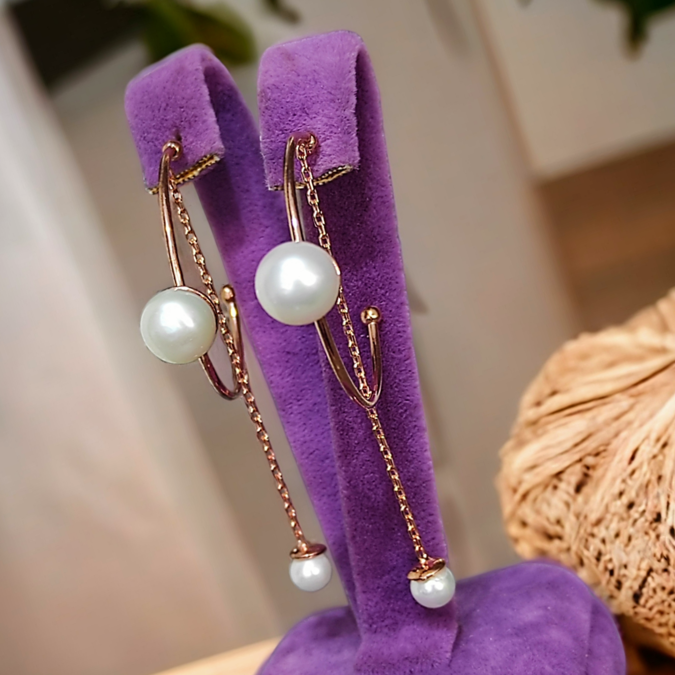 İnci Taşlı Rose İthal Gümüş Küpe