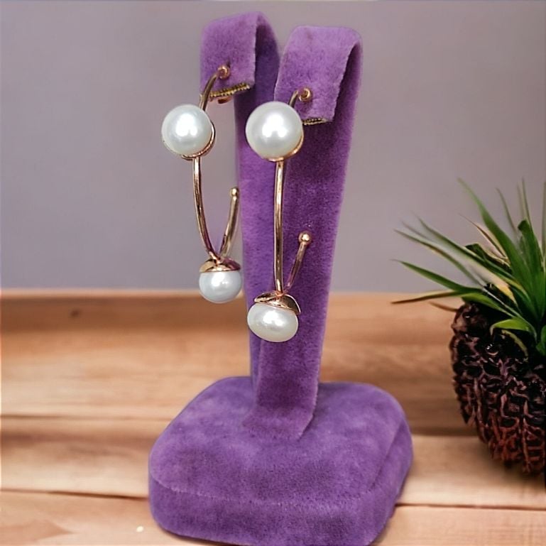 İnci Taşlı Rose İthal Tasarım Gümüş Küpe