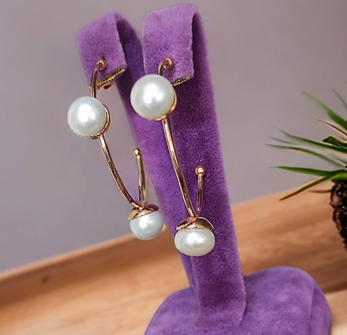 İnci Taşlı Rose İthal Tasarım Gümüş Küpe