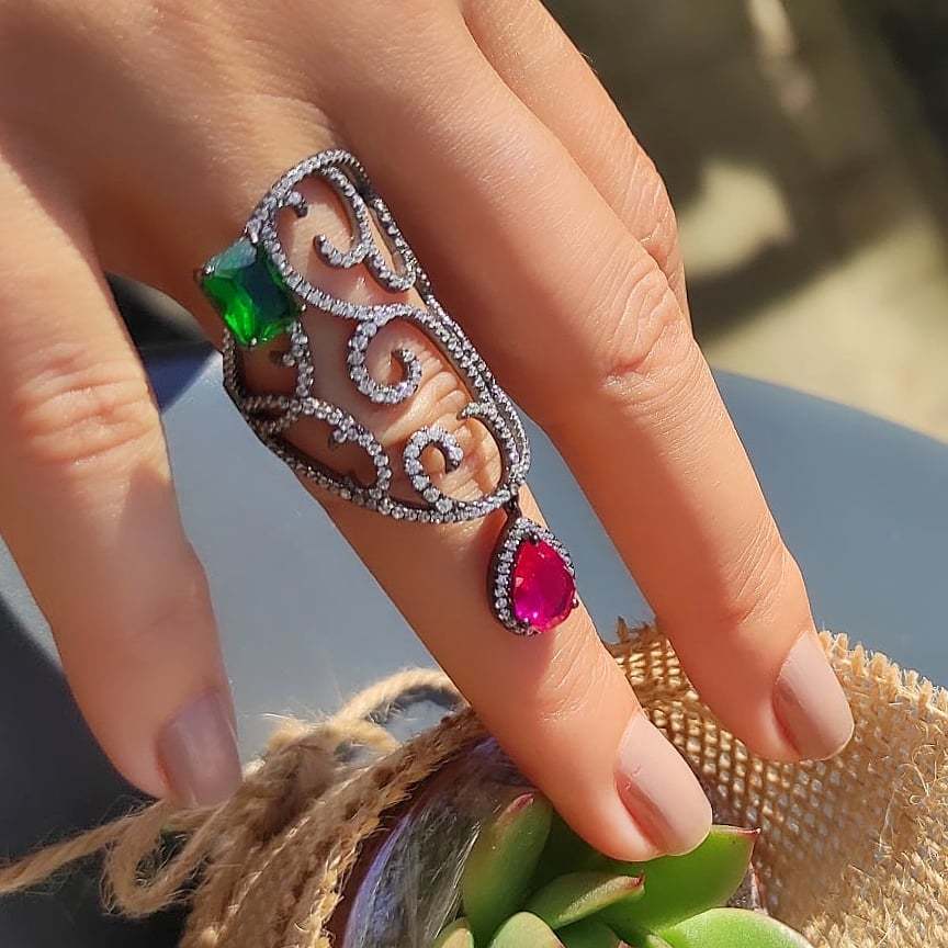 YAKUT TAŞLI İTHAL TEK TASARIM GÜMÜŞ YÜZÜK