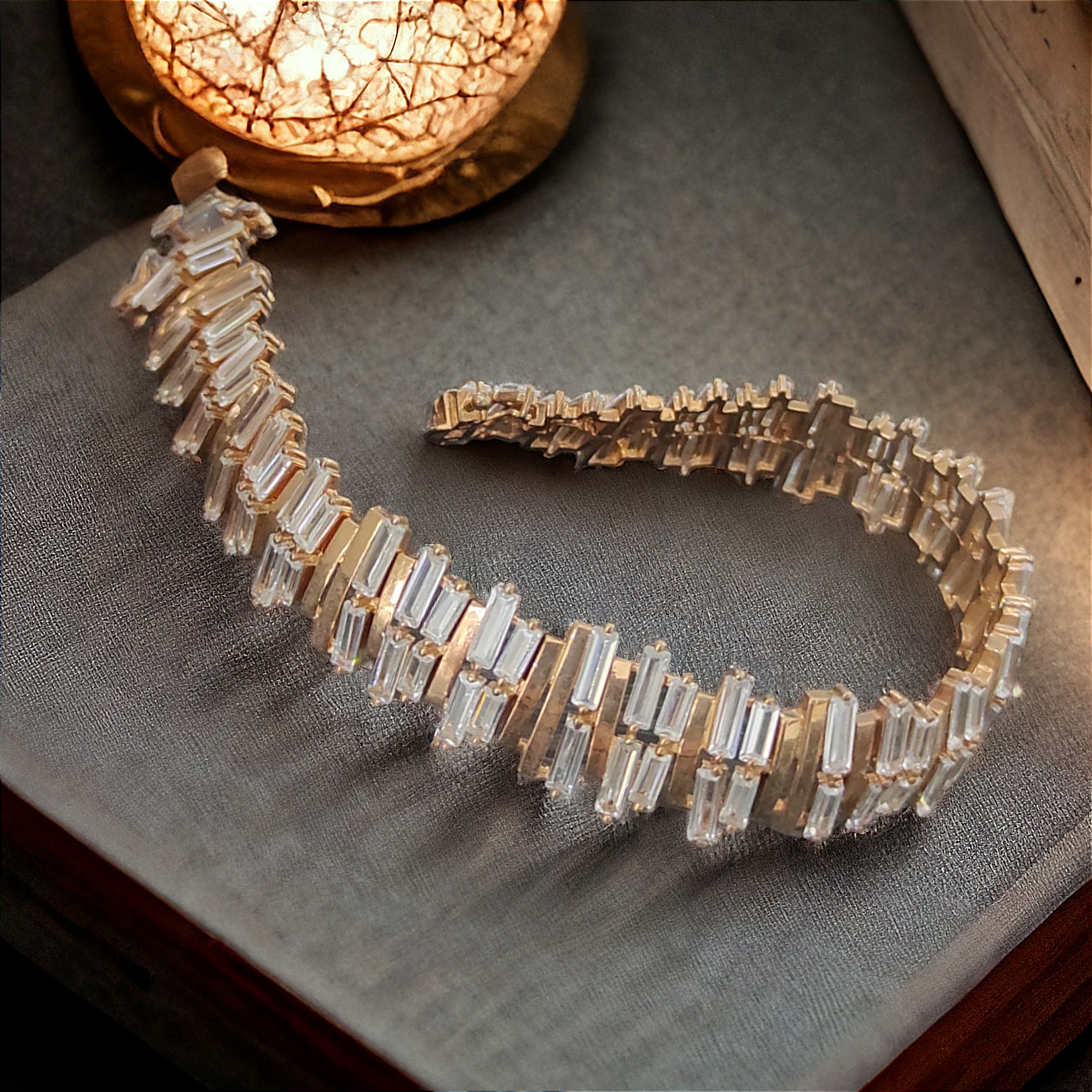 Swarovski Bagety Taşlı Rose İthal Gümüş Bileklik