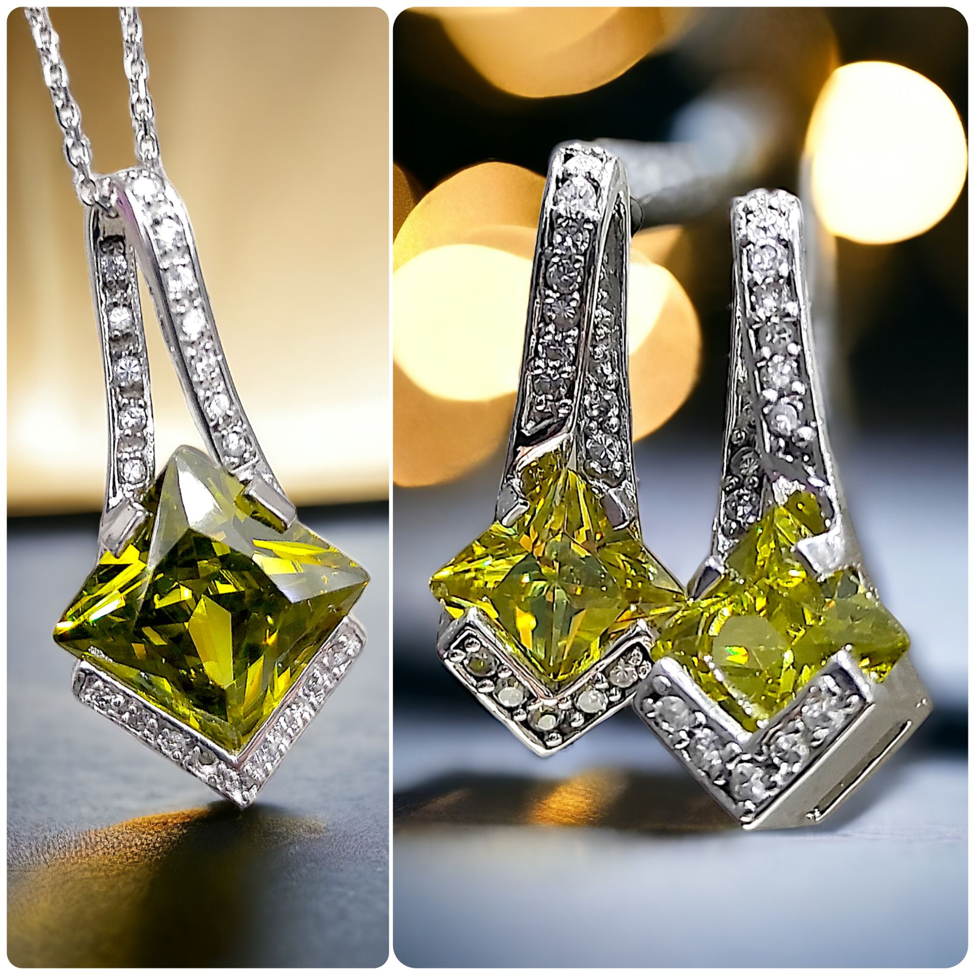Topaz Taşlı Altın kaplamalı İthal Gümüş Set