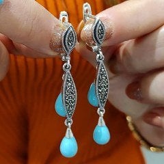 FRUZE VE MARKİZ TAŞLI TASARIM GÜMÜŞ KÜPE