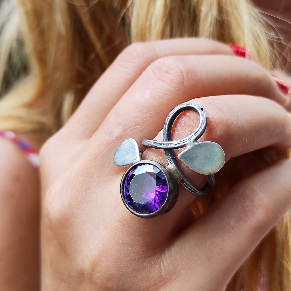 AMETİST TAŞLI TASARIM GÜMÜŞ YÜZÜK