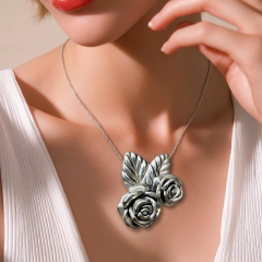 Gül model ithal 3 Boyutlu  Tasarım Gümüş Kolye