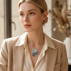 Gül model ithal 3 Boyutlu  Tasarım Gümüş Kolye