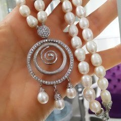 HAKİKİ İNCİ TAŞLI  TEK TASARIM  GÜMÜŞ KOLYE