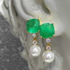 Paraibu ve İnci Taşlı Gold İthal Gümüş Küpe