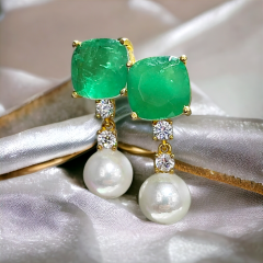 Paraibu ve İnci Taşlı Gold İthal Gümüş Küpe