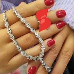 SWAROVSKİ TAŞLI BAGETY İTHAL ALTIN RODAJLI GÜMÜŞ KOLYE