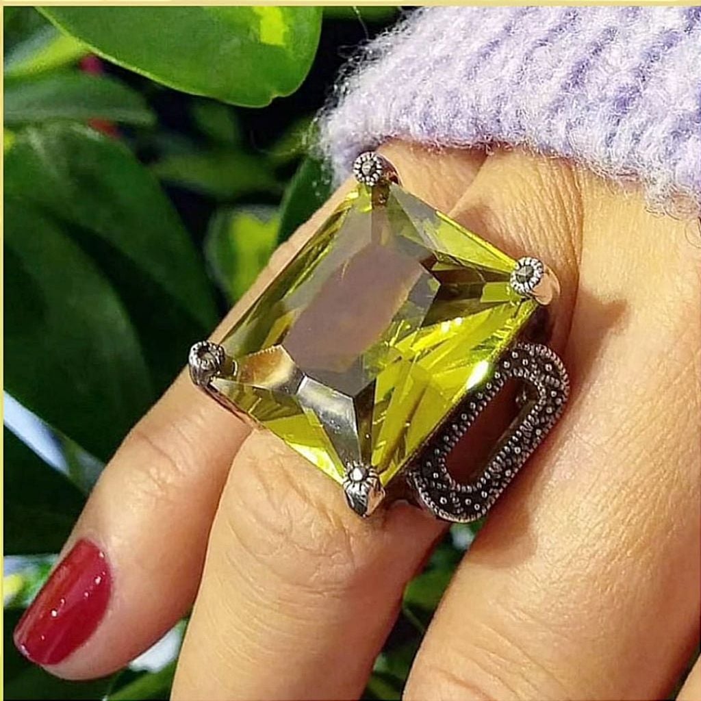 Topaz ve Markiz Taşlı İthal  Gümüş Yüzük