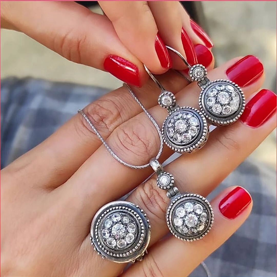 Zirkon Taşlı otantik Tasarım Gümüş Set