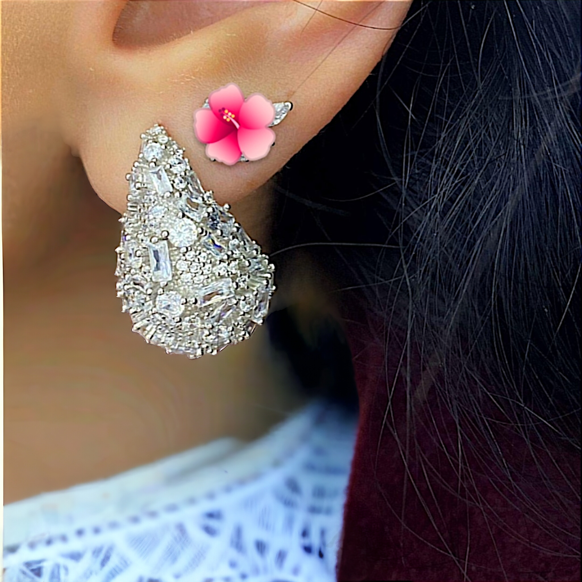 Bottega Model, Swarovski Taşlı İthal Gümüş Küpe