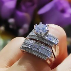 SWAROVSKİ TAŞLI ALTIN KAPLAMALI İTHAL GÜMÜŞ YÜZÜK SET