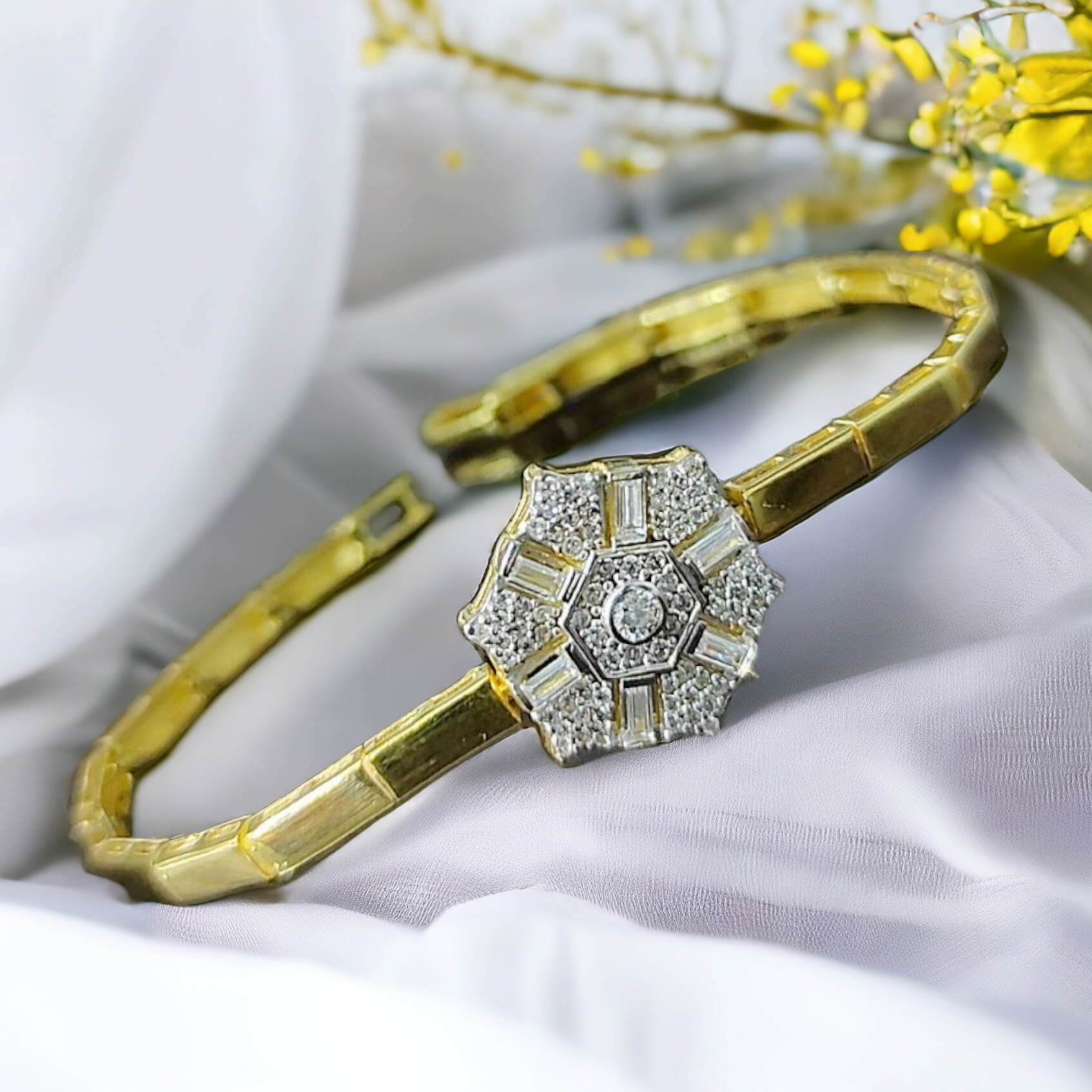 Bagety Swarovski Taşlı Altın kaplamalı Gümüş Bileklik