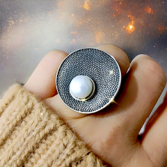 Hakiki İnci Taşlı Tasarım Gümüş Yüzük