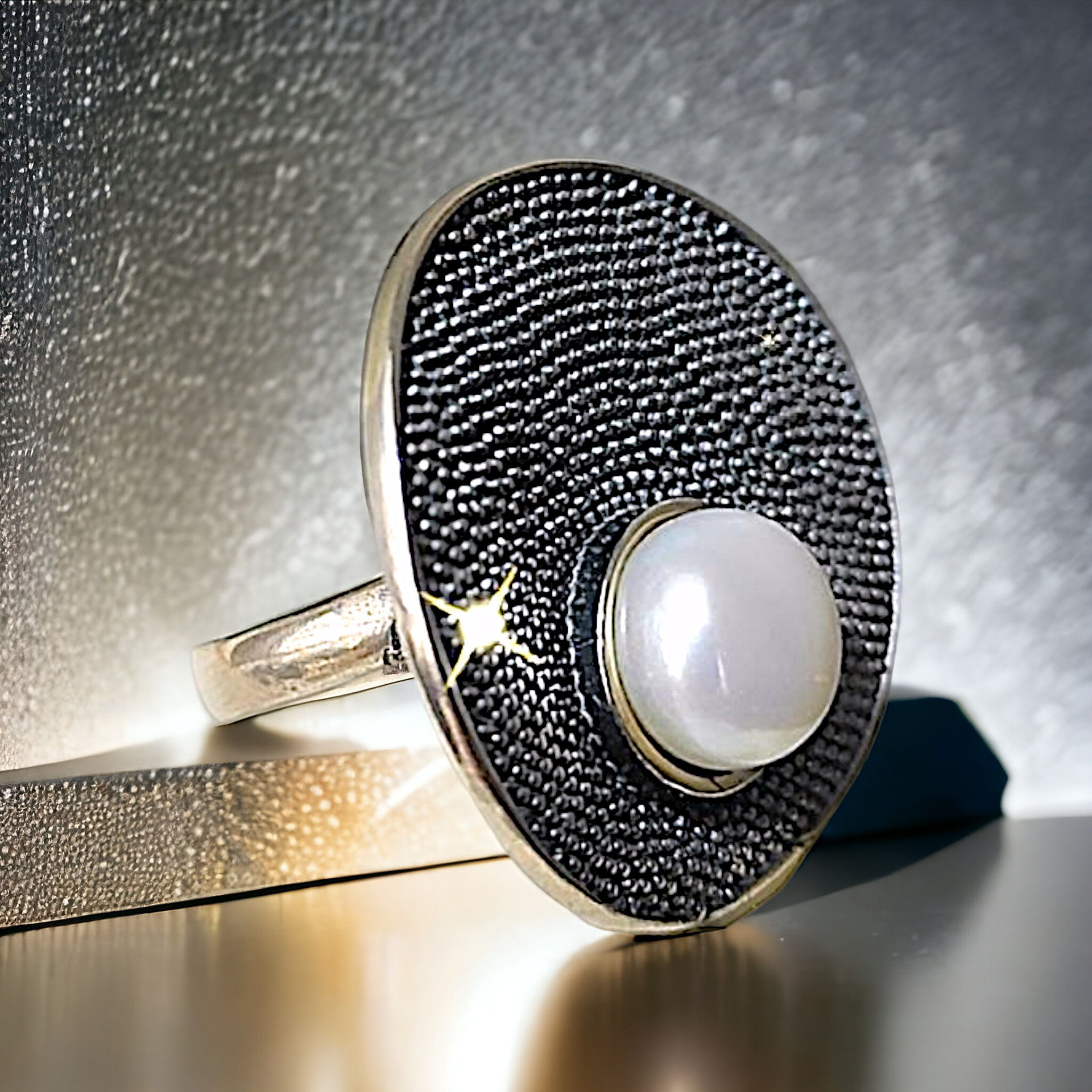 Hakiki İnci Taşlı Tasarım Gümüş Yüzük