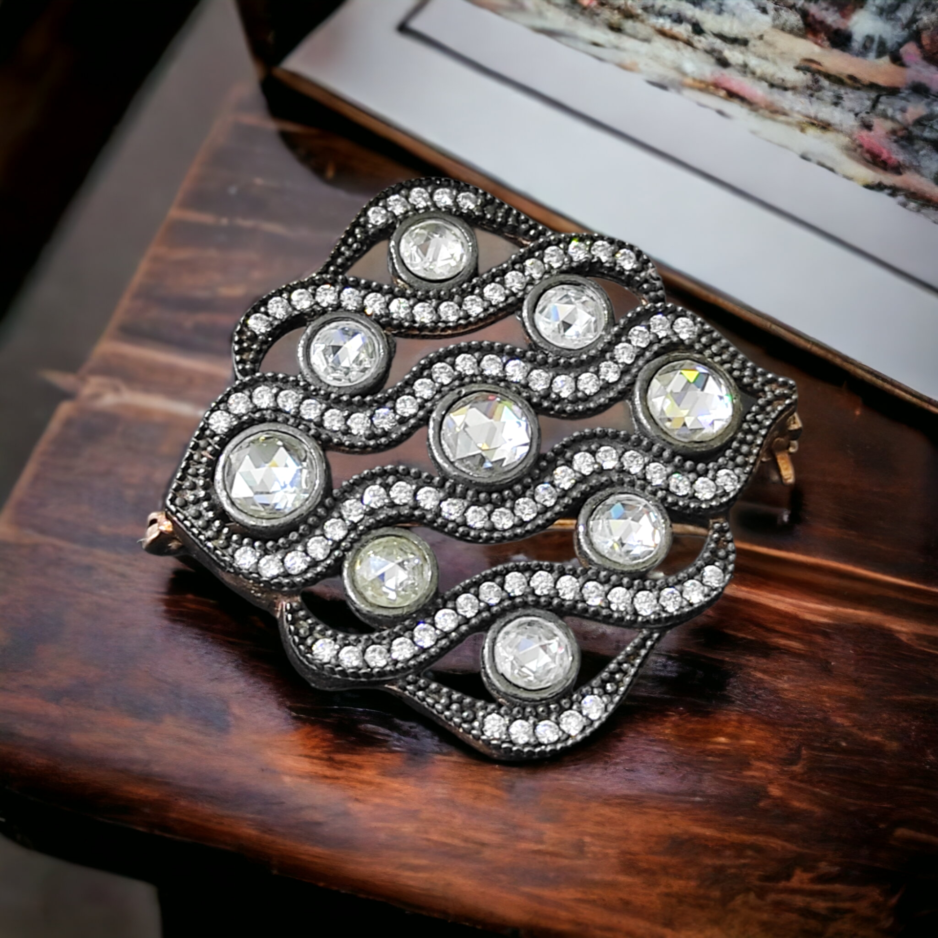 ELMAS MONTÜR ROSE ALTIN KAPLAMA GÜMÜŞ BROŞ