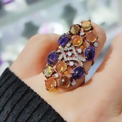 Ametist ve Turmalin Taşlı İthal Gümüş Yüzük