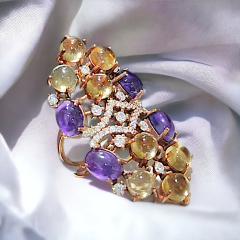 Ametist ve Turmalin Taşlı İthal Gümüş Yüzük