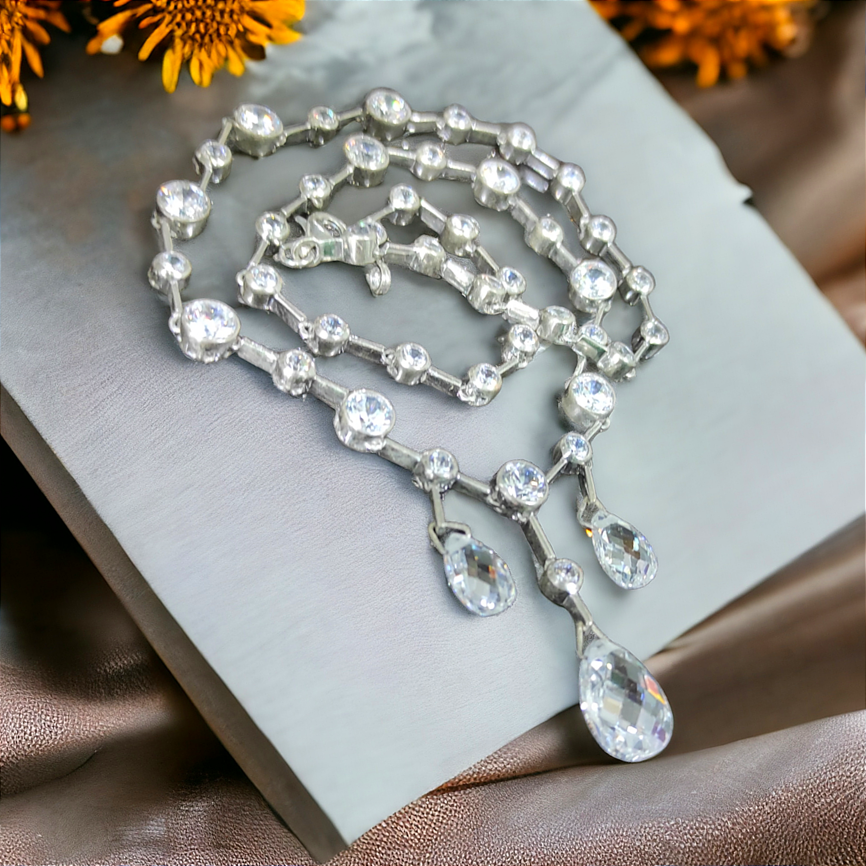 Swarovski Damla Taşlı Tek Tasarım İthal Gümüş Kolye